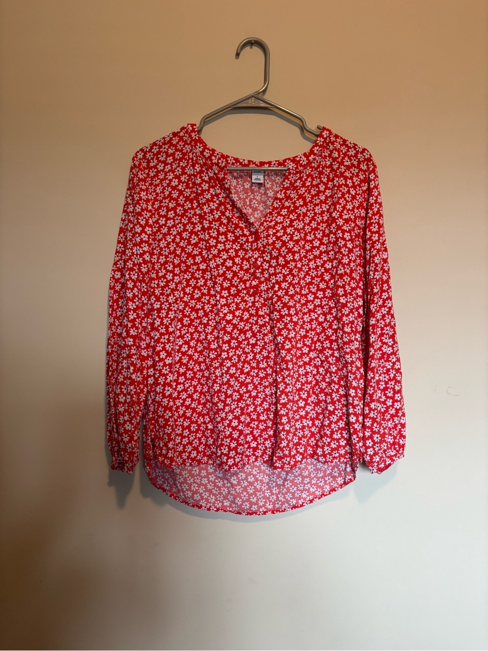 Old Navy Red Floral V-Neck Blouse